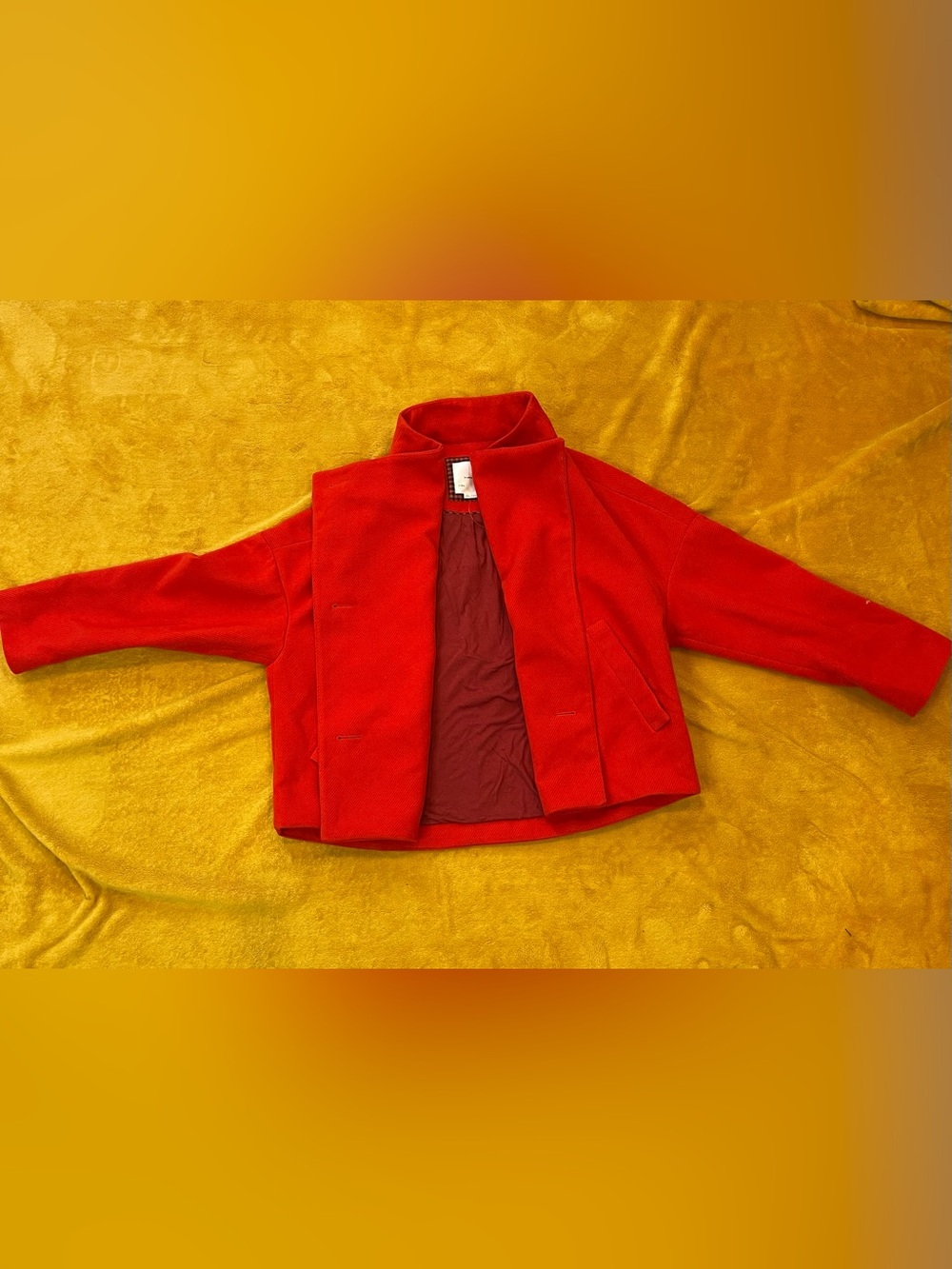 Anthropologie Vibrant Red Funnel-Neck Coat